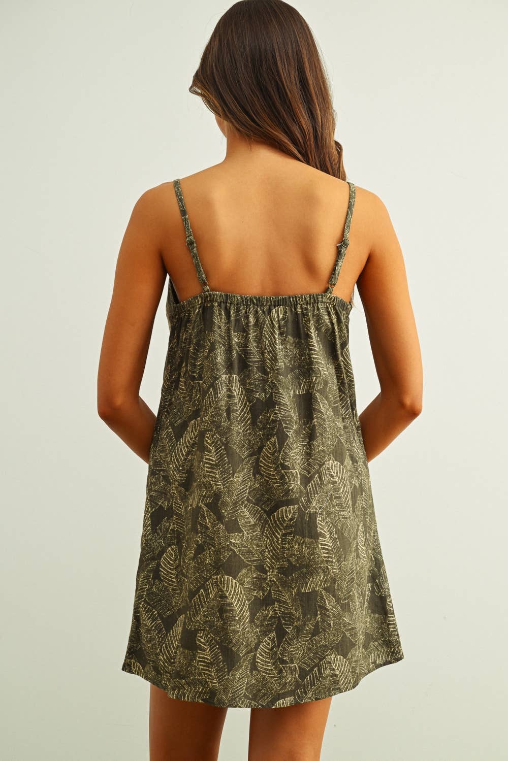 LEAF PRINT EASY DRESS: OLIVE