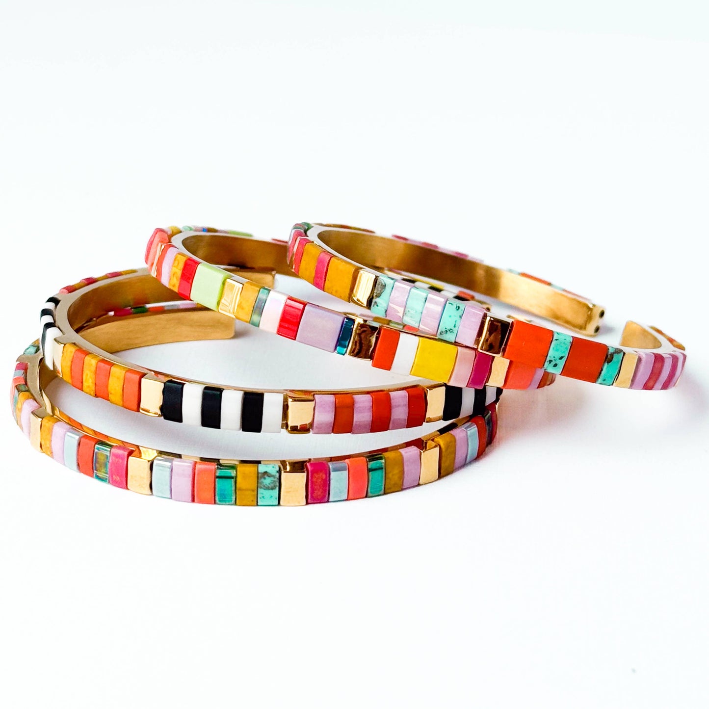 Colorful Tila Bead Cuff Gold Plated Adjustable Bracelet: Tulum