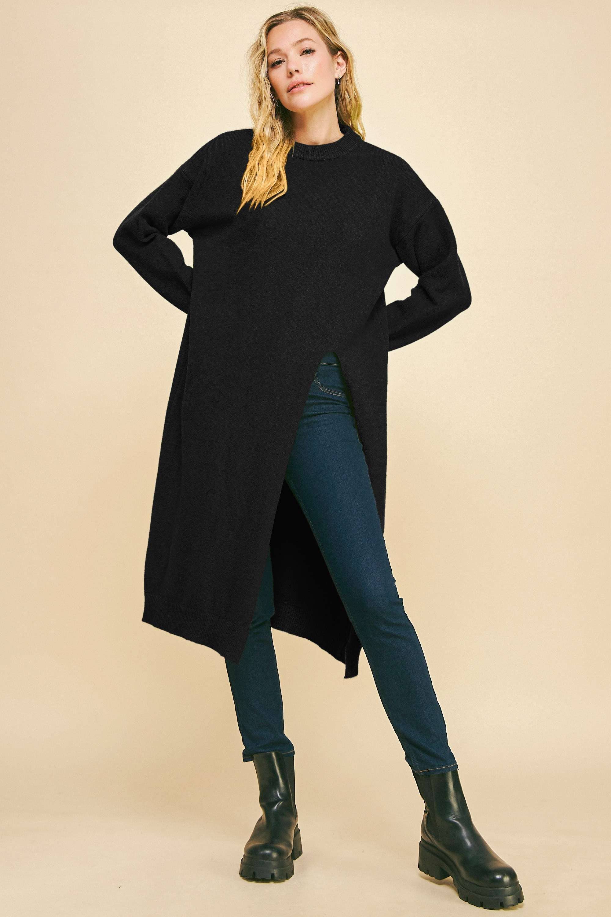 Split Solid SPLIT SOLID KNIT LONG DRESS: Black – DylanMarie