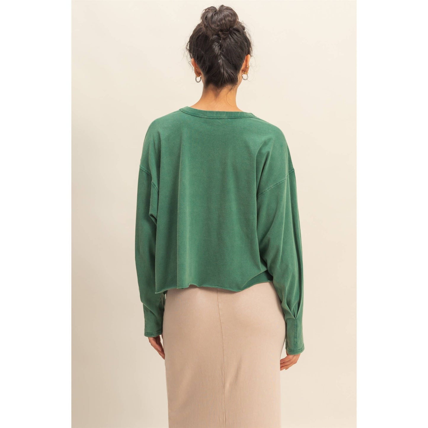 Washed Oversized Long Sleeve Top: BLACK