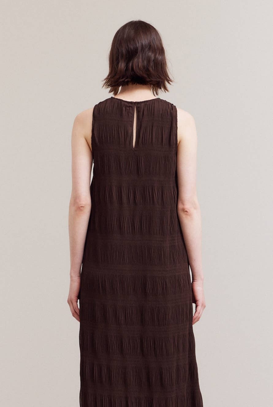 PRE ORDER- ships 11/15 PLEATED CHIFFON DRESS: CHOCOLATE