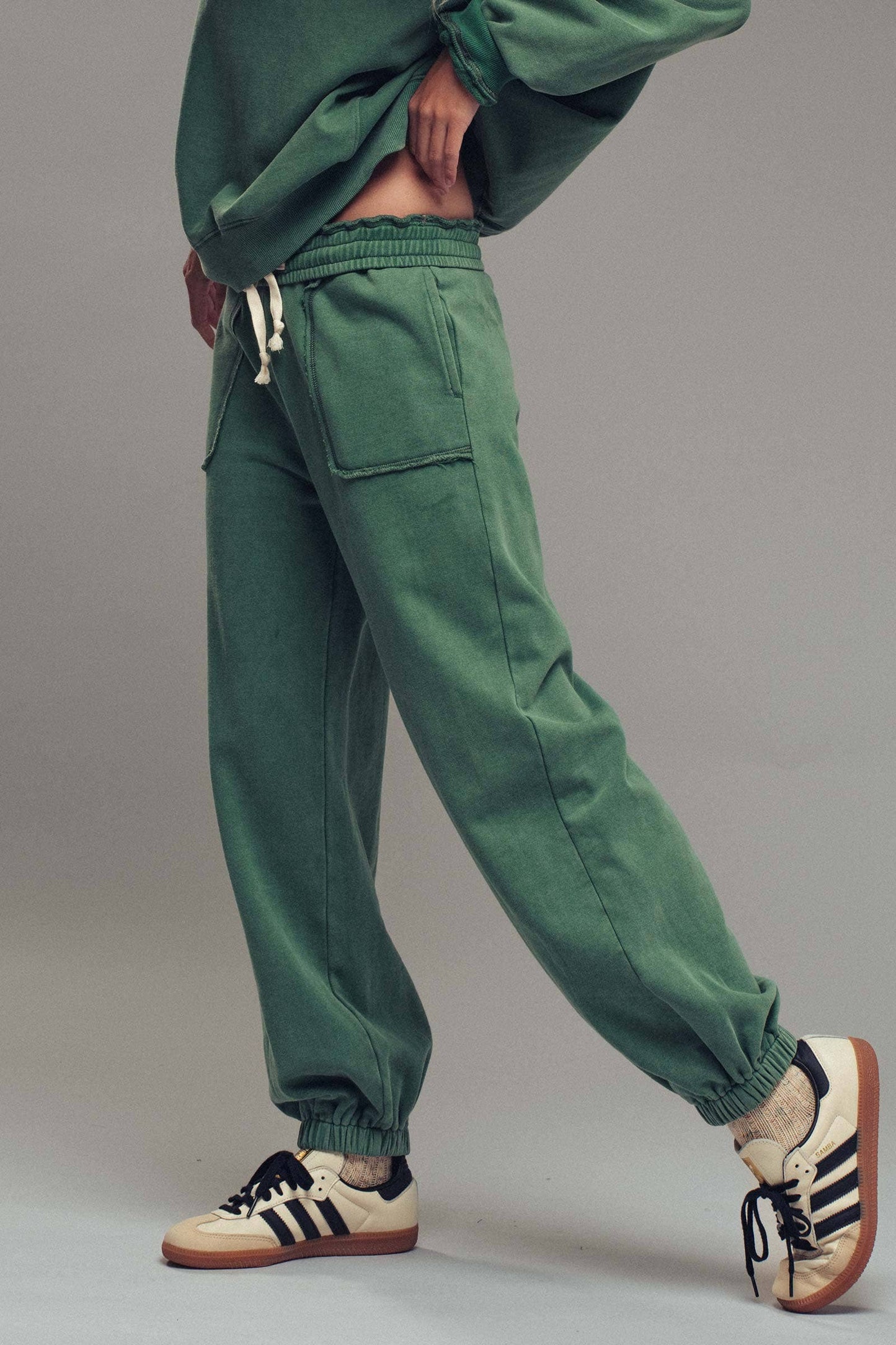 Wide Leg Cotton Blend Jogger Sweatpants: EMERALD GREEN