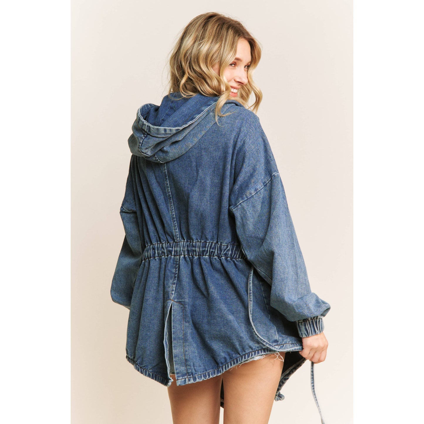 VINTAGE DENIM WASHED HOODED COAT SHACKET: Medium Denim