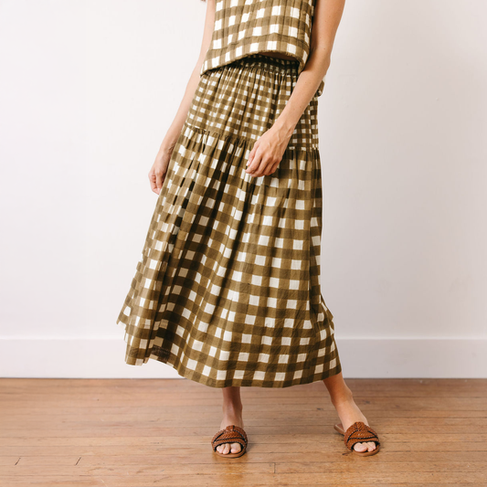 Painted Gingham Colette Skirt: Moss
