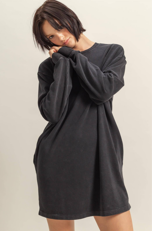 Tilly Long Sleeve Oversized Mini Dress: BLACK