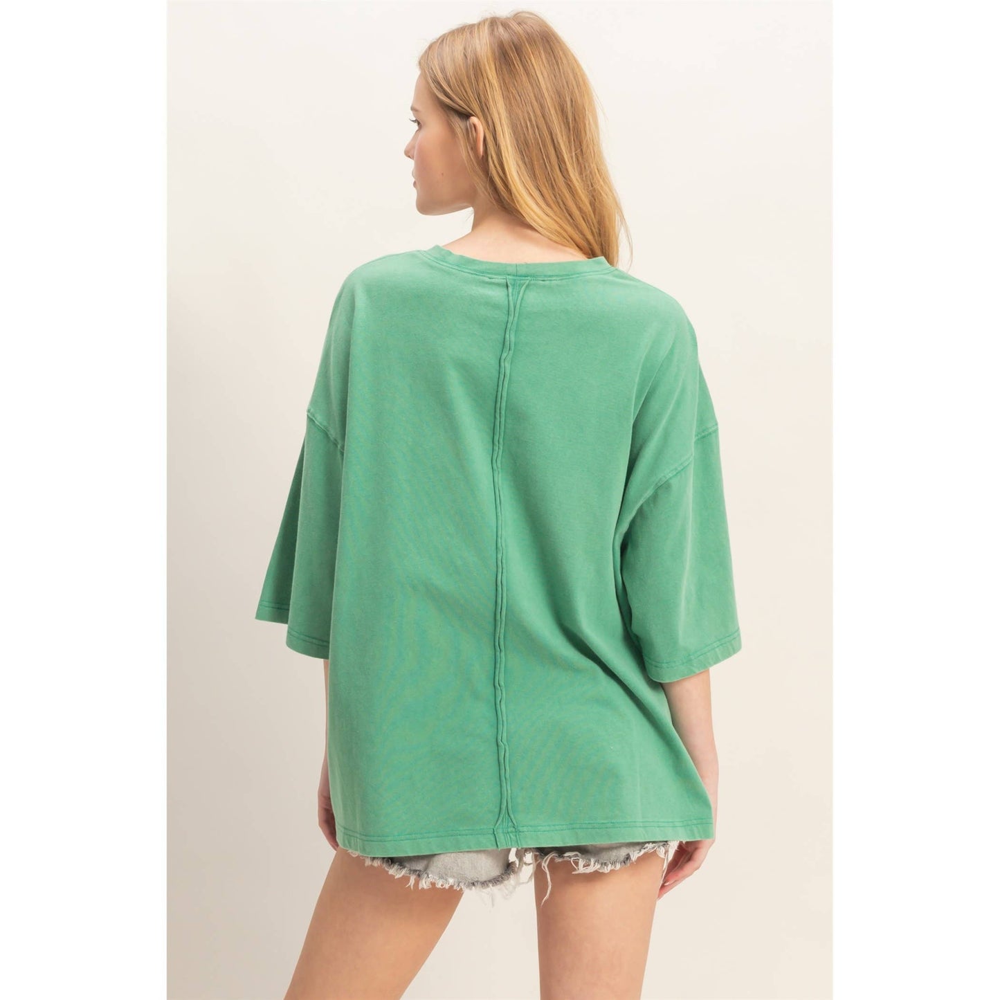 Washed Oversized Crew Neck Top: GREEN