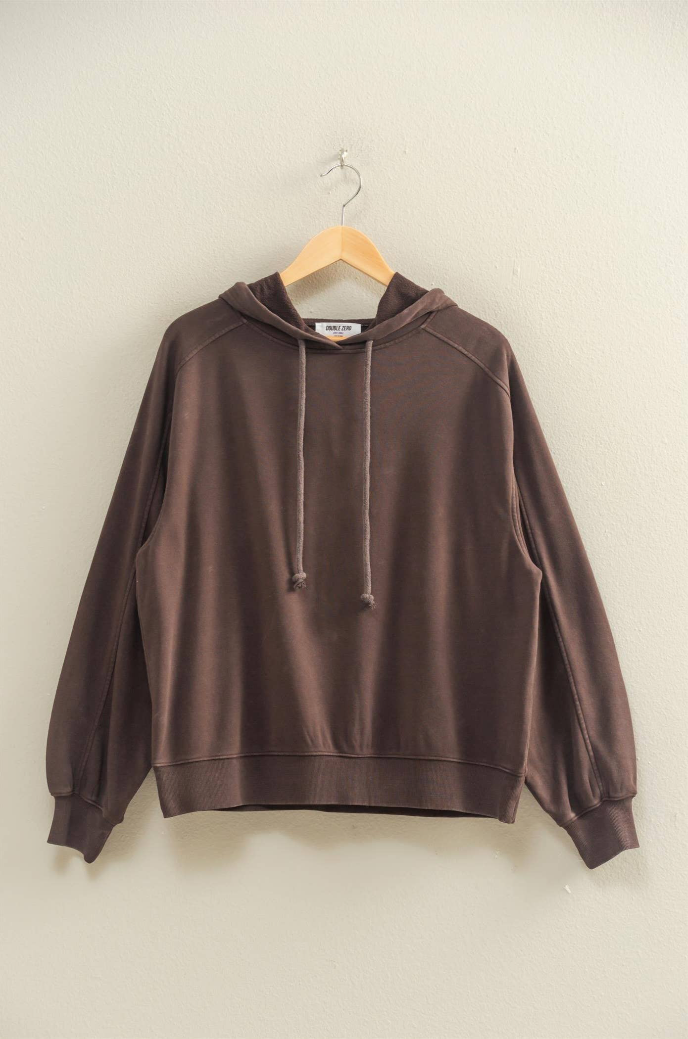 Mineral Washed Seam Detail Hoodie: DARK BROWN