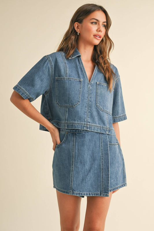 POCKET FRONT DENIM SHIRTS: DENIM