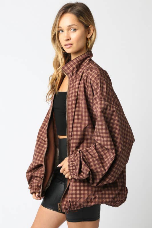 Diya Gingham Jacket: Brown