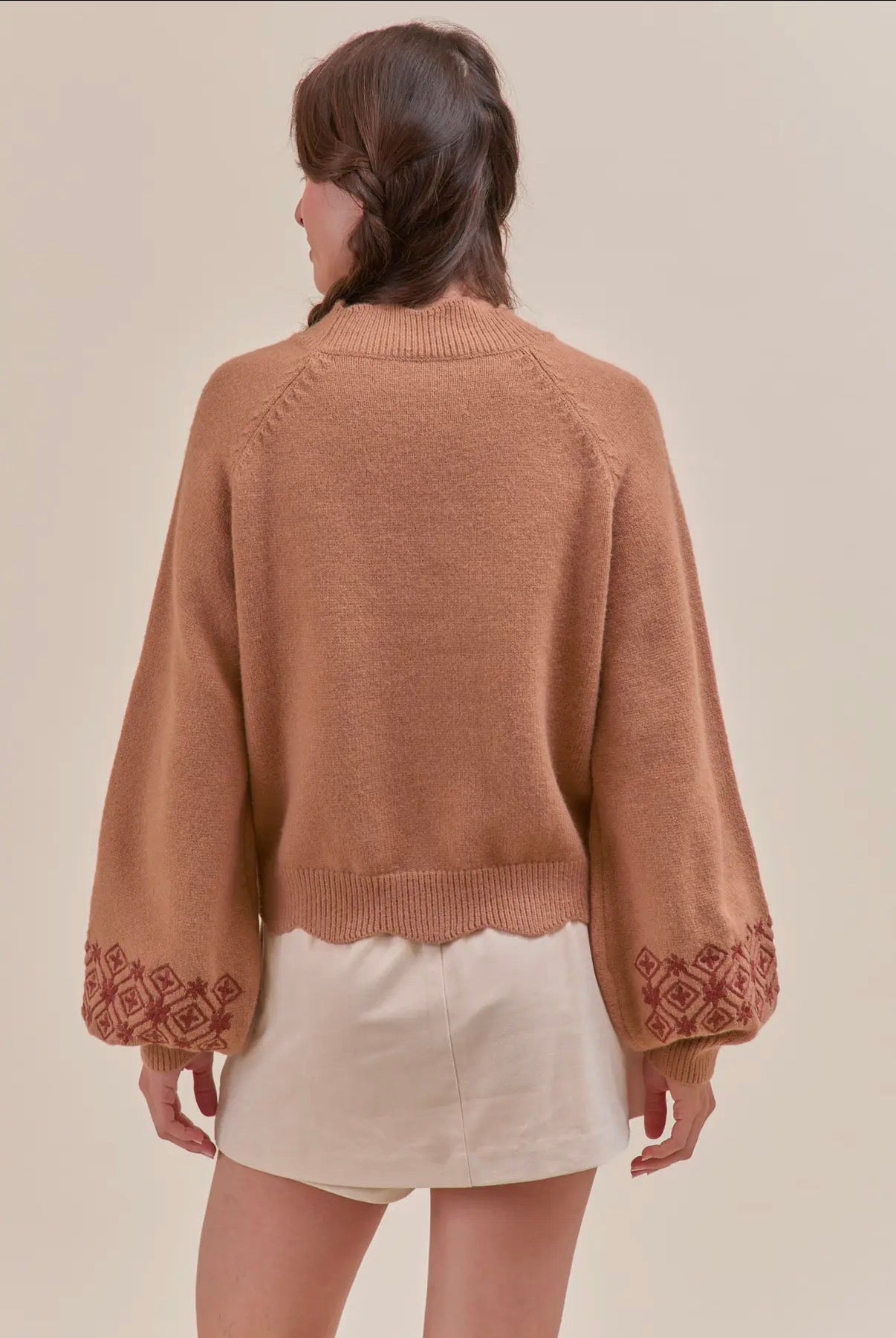 Scalloped Mock Neck Sweater