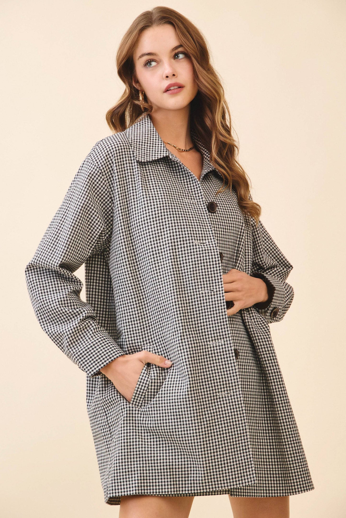 Gingham Button Down Oversized Fit Jacket