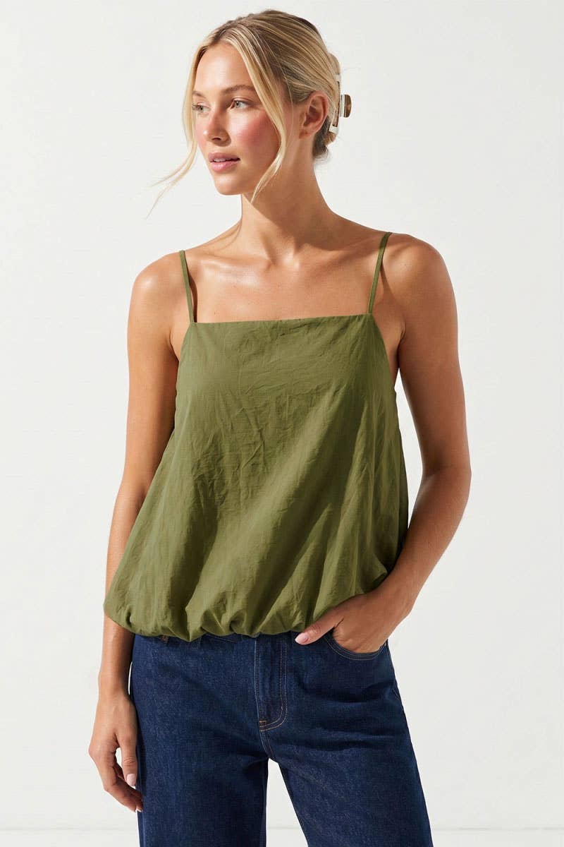 Billowy Cami Top With Bubble Hem: Olive Green