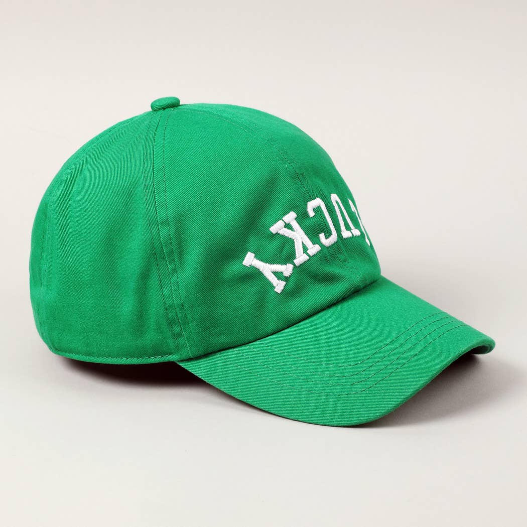 LUCKY Upside Down Embroidery Baseball Cap: Green