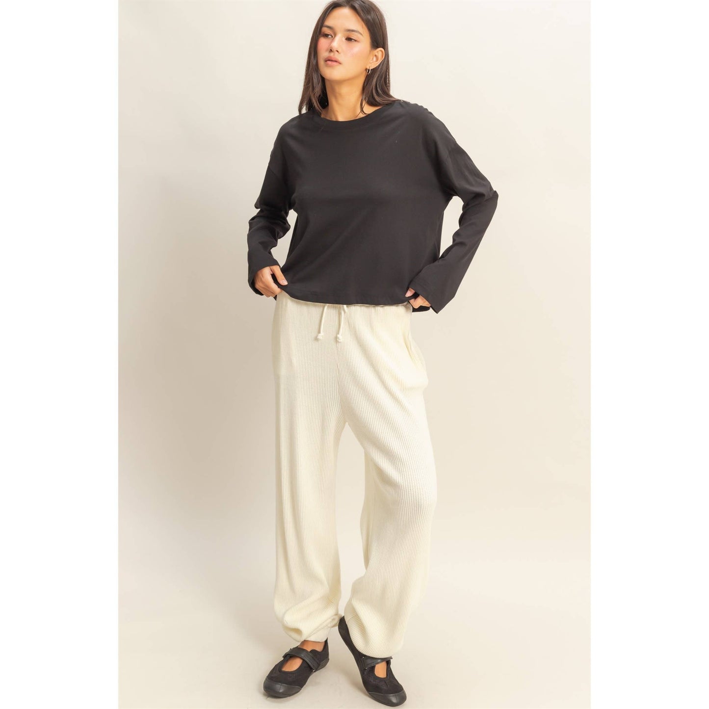 Wide Long Sleeve T-Shirt: BLACK