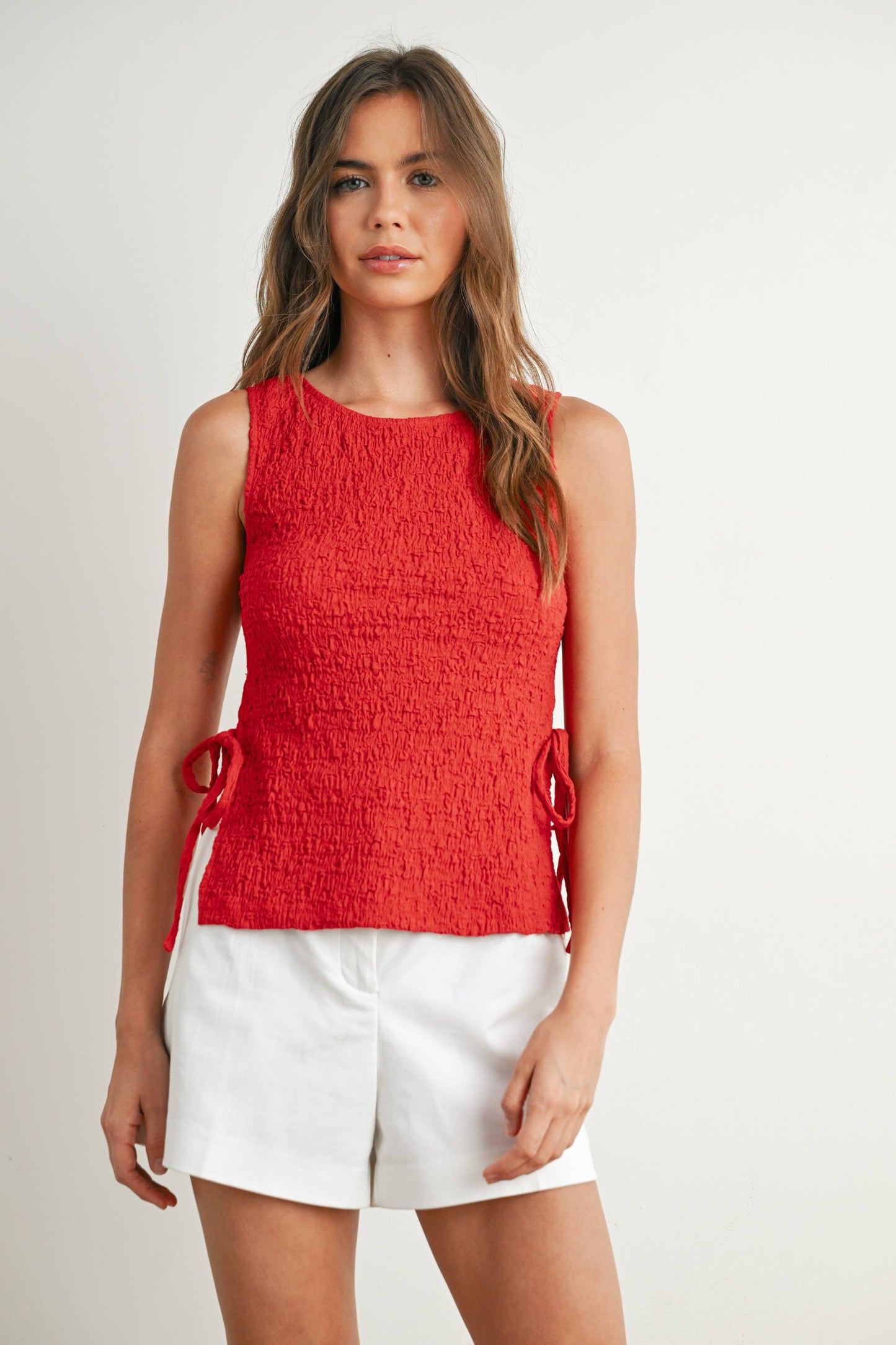 Crimson Texture Tie-Top: RED