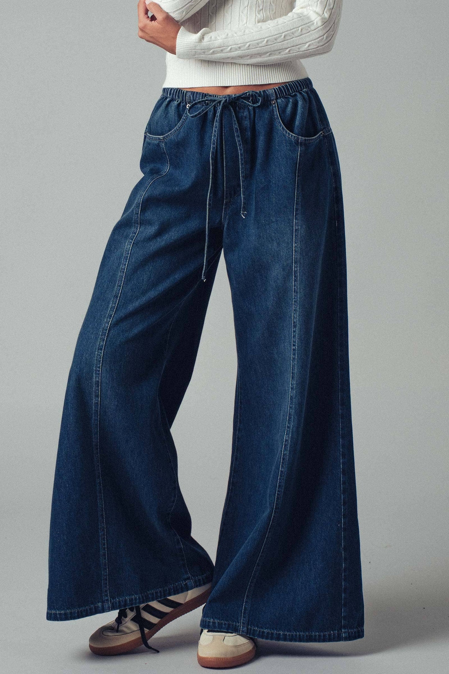 Relaxed Wide Leg Drawstring Western Pants: DK DENIM