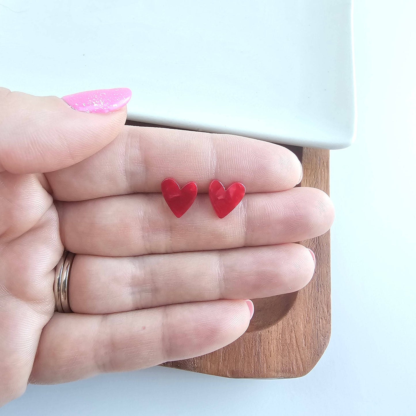 Hand Drawn Heart Studs - Red // Jewelry, Earrings, Valentines