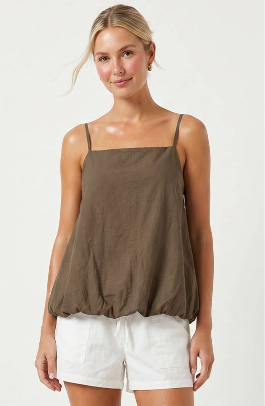 Billowy Cami Top With Bubble Hem: Light Brown