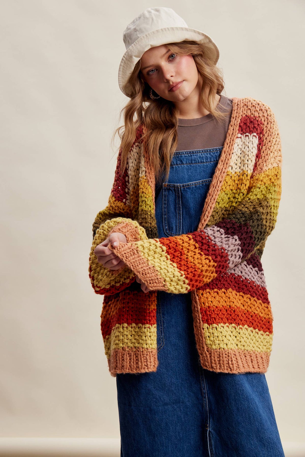 Rainbow Hand-Crochet Open Cardigan: Autumn