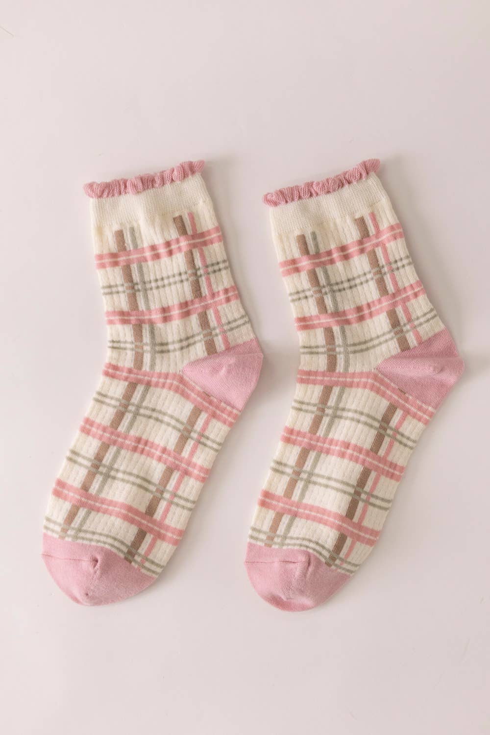 Multi Color Plaid Crew Socks: MAUVE
