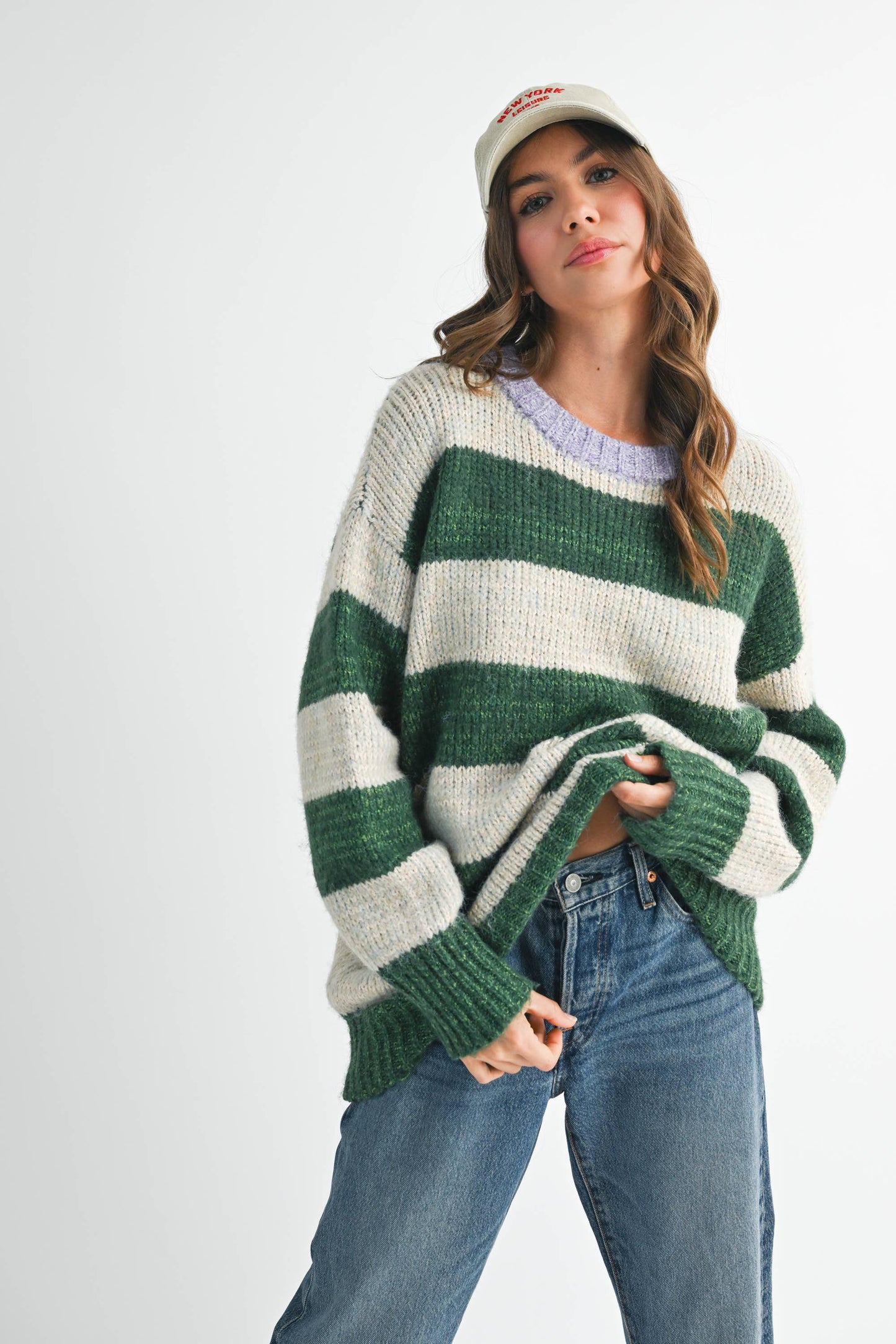 Oversized Striped Sweater: Green