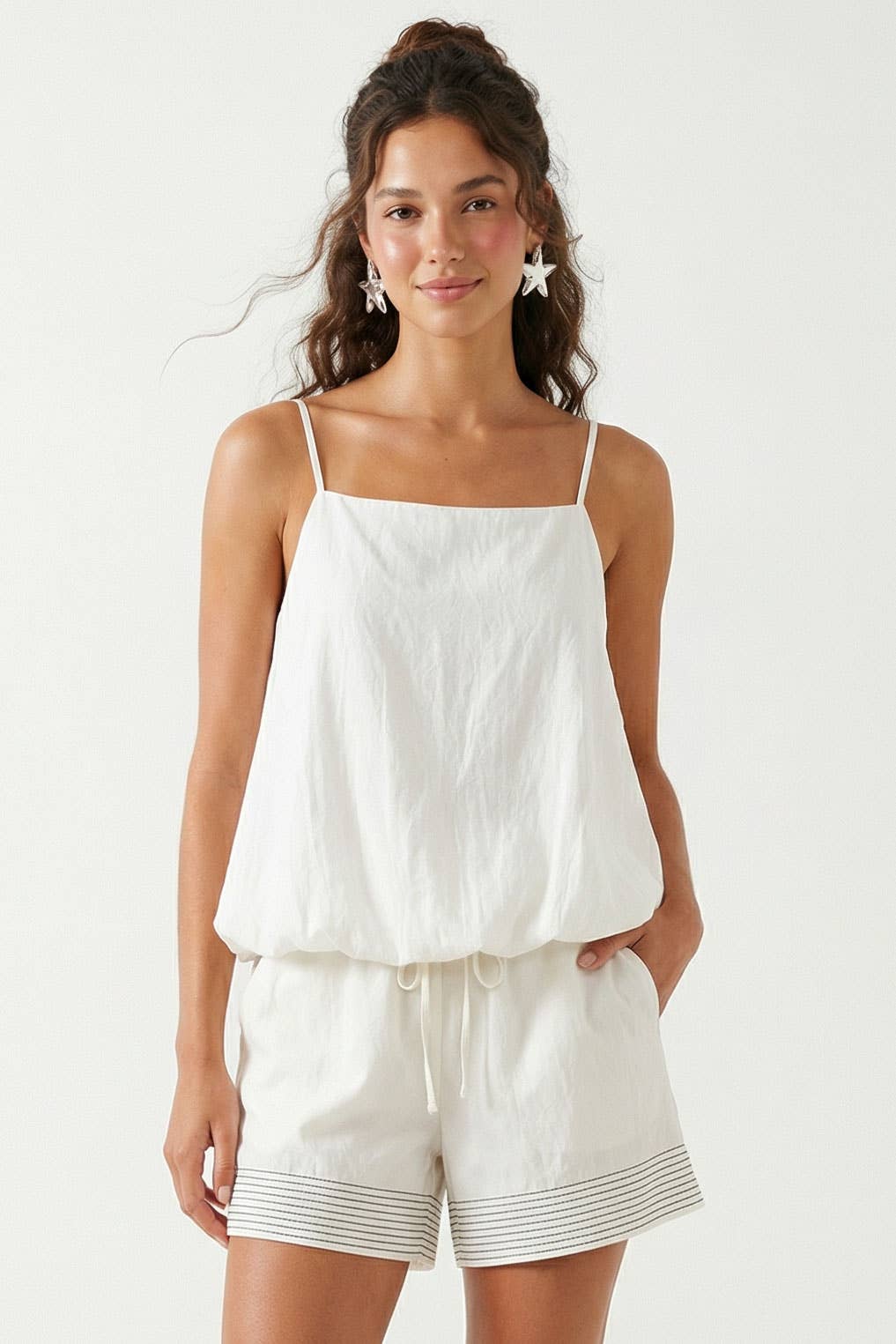 Billowy Cami Top With Bubble Hem: Off White