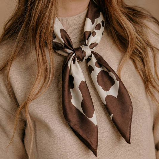 Dark Brown Cow Print Square Bandana Scarf: BR
