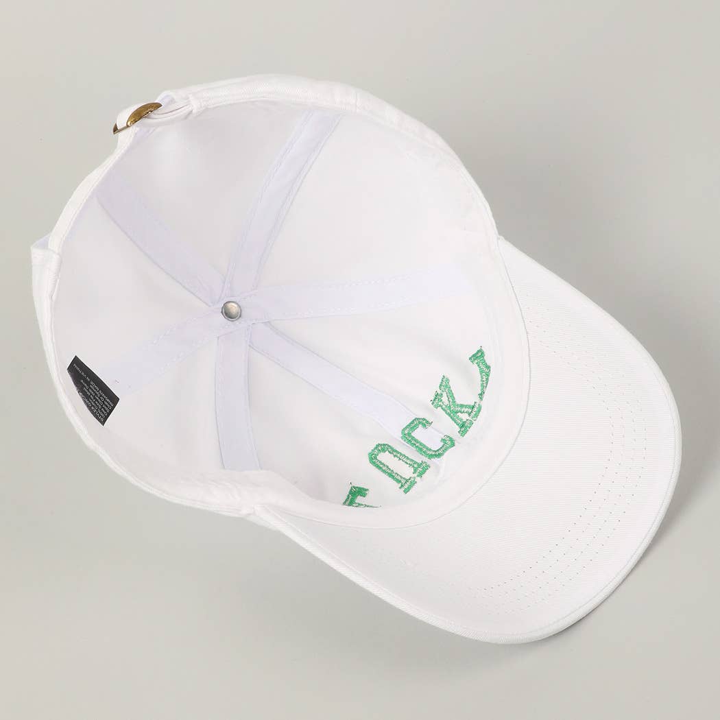 LUCKY Upside Down Embroidery Baseball Cap: White