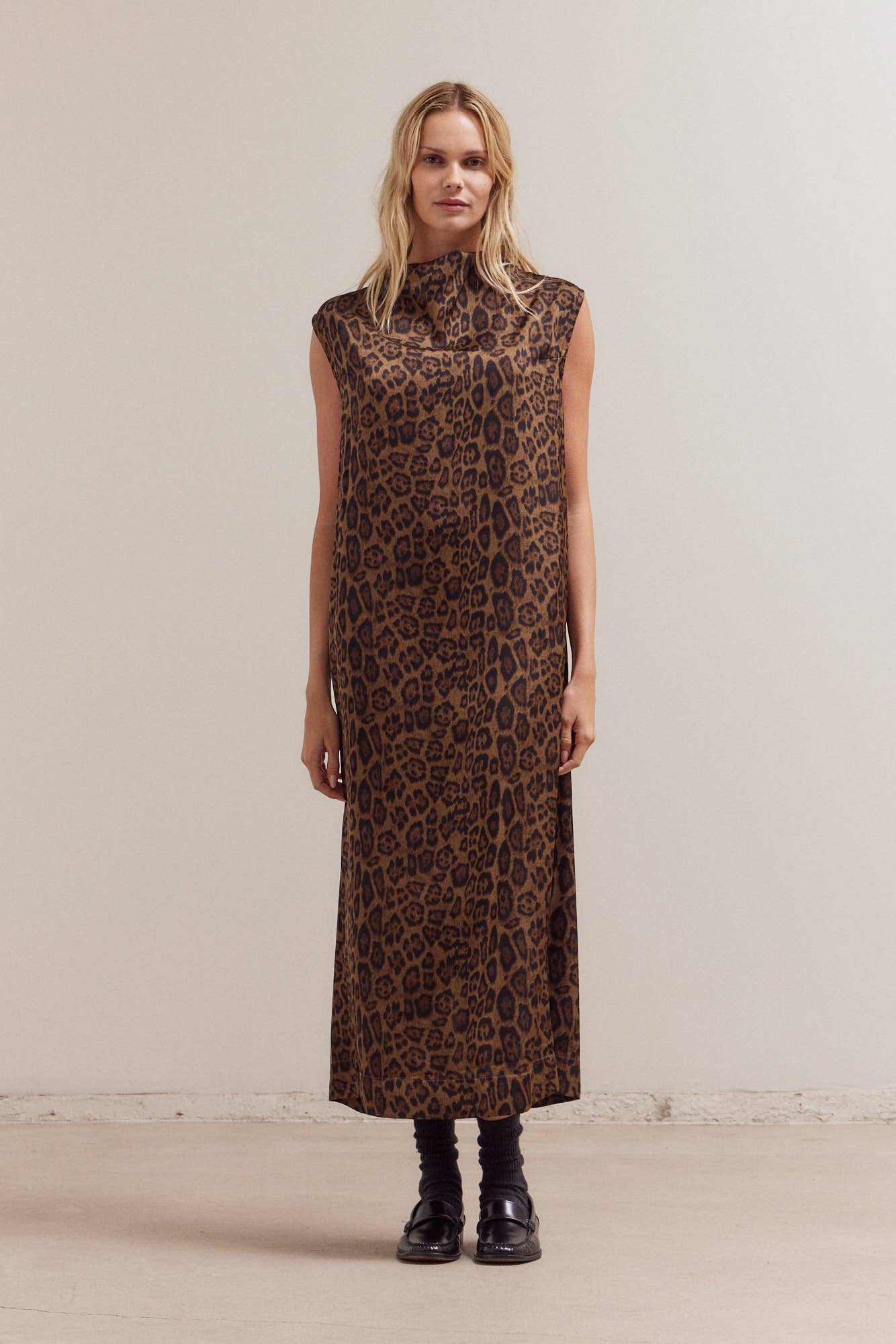 LEOPARD MOCK NECK DRESS: TAPENADE