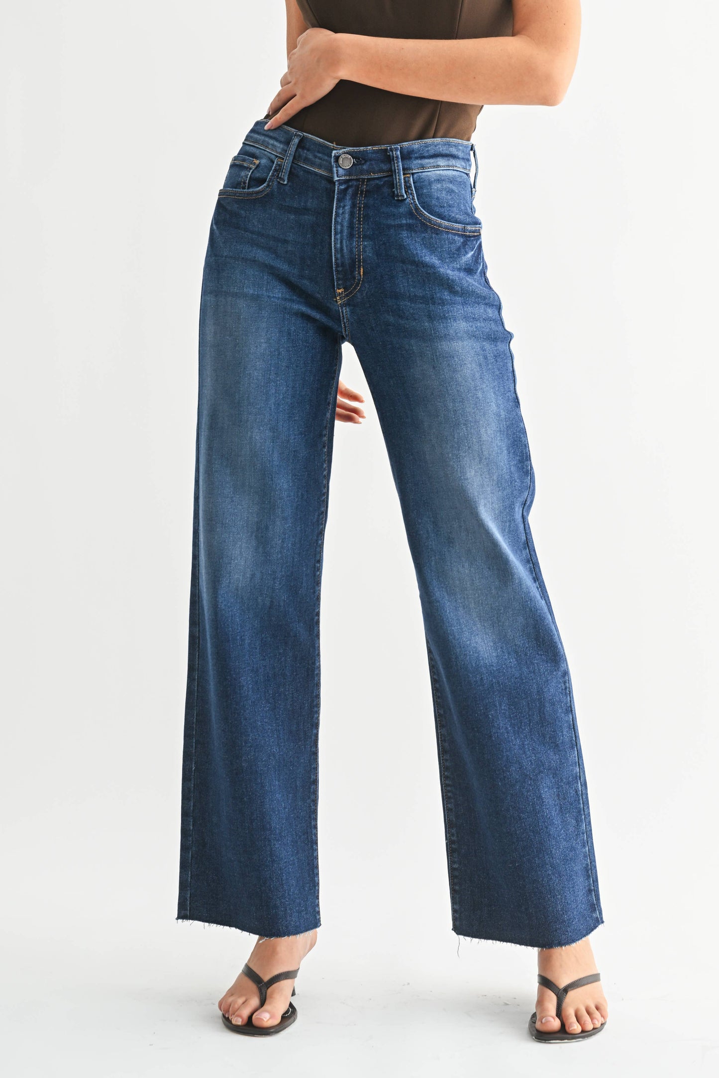 Slim Palazzo w/ Scissor Cut Hem - DARK DENIM