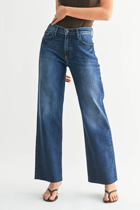 Slim Palazzo w/ Scissor Cut Hem - DARK DENIM