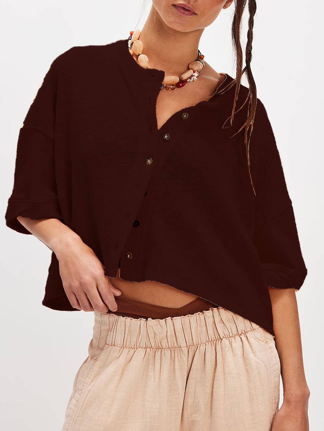 Midi Sleeve Knit Cardi: Coffee