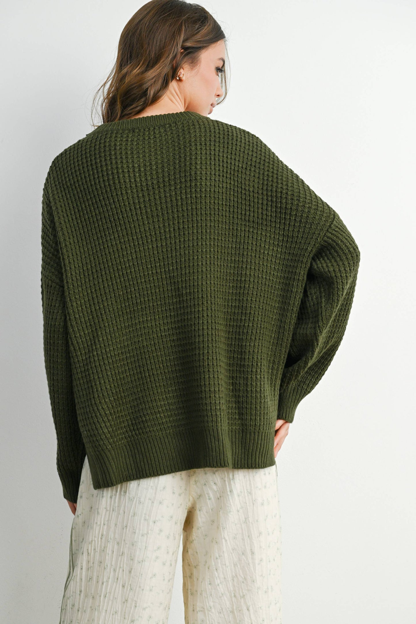 Round-Neck Classic Long Sleeve Top: BROWN