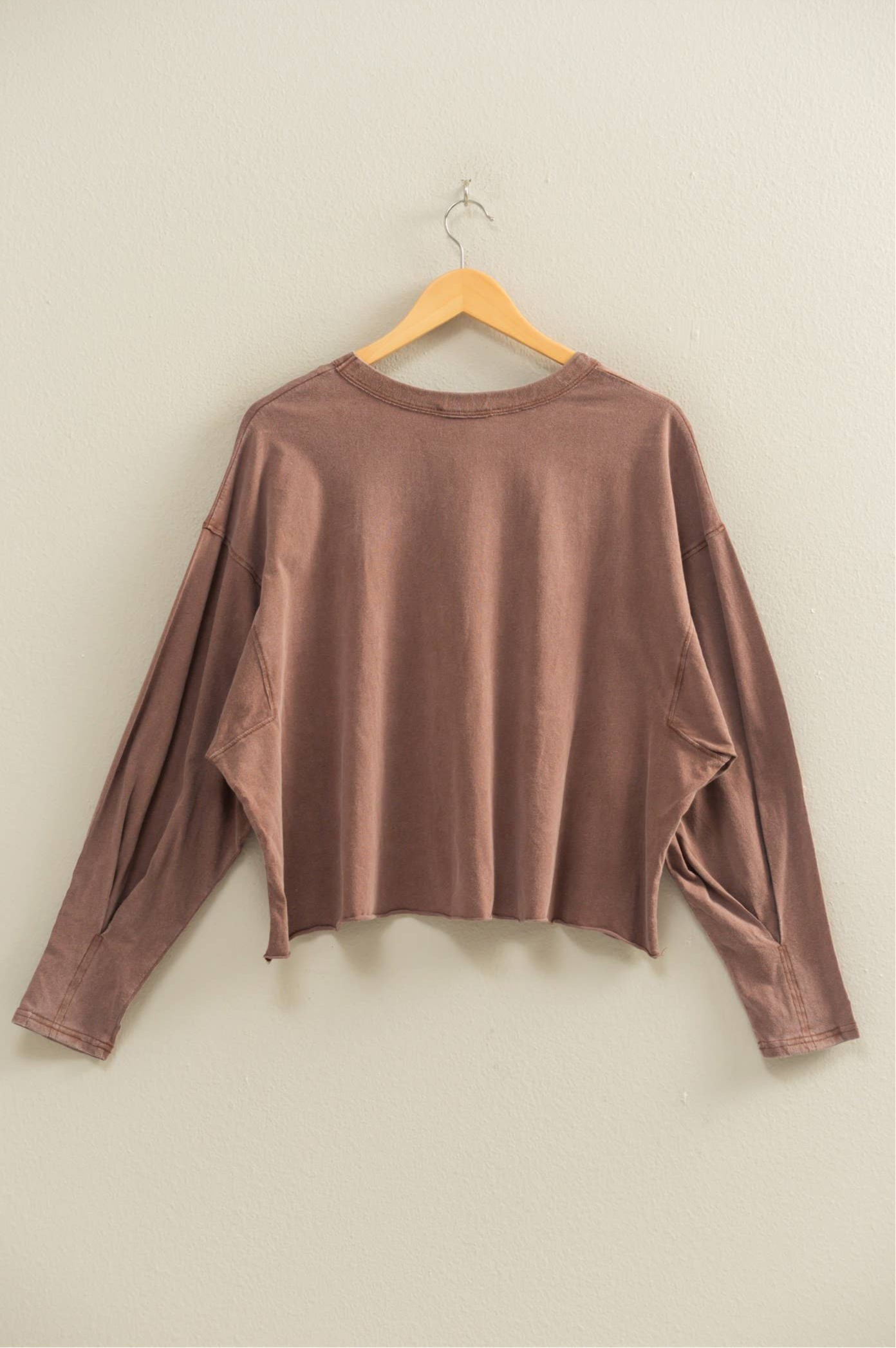 Washed Oversized Long Sleeve Top: CHESTNUT