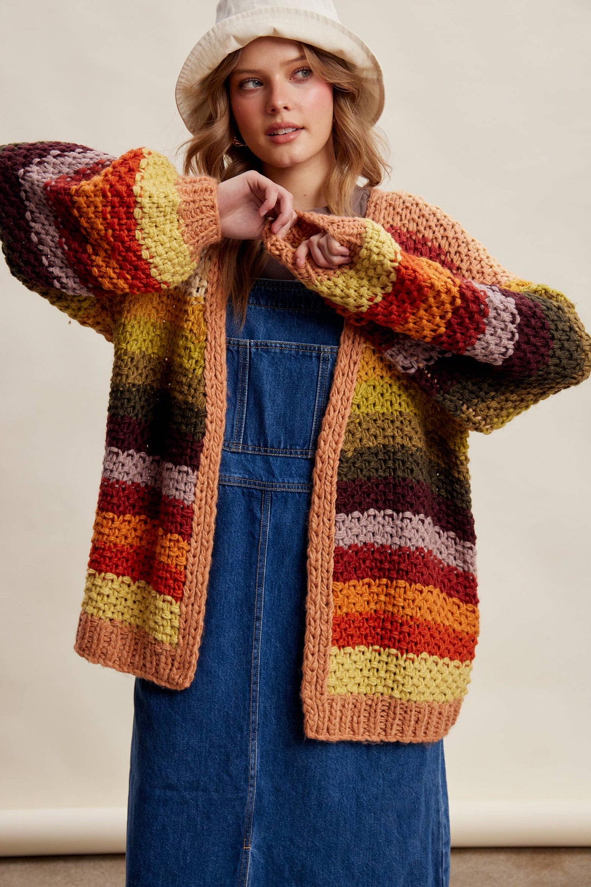 Rainbow Hand-Crochet Open Cardigan: Autumn