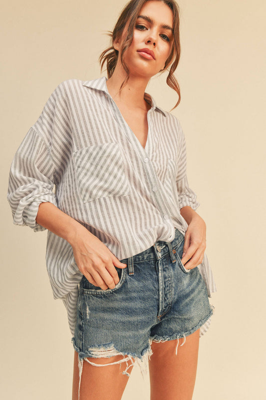 STRIPED BUTTON DOWN SHIRT