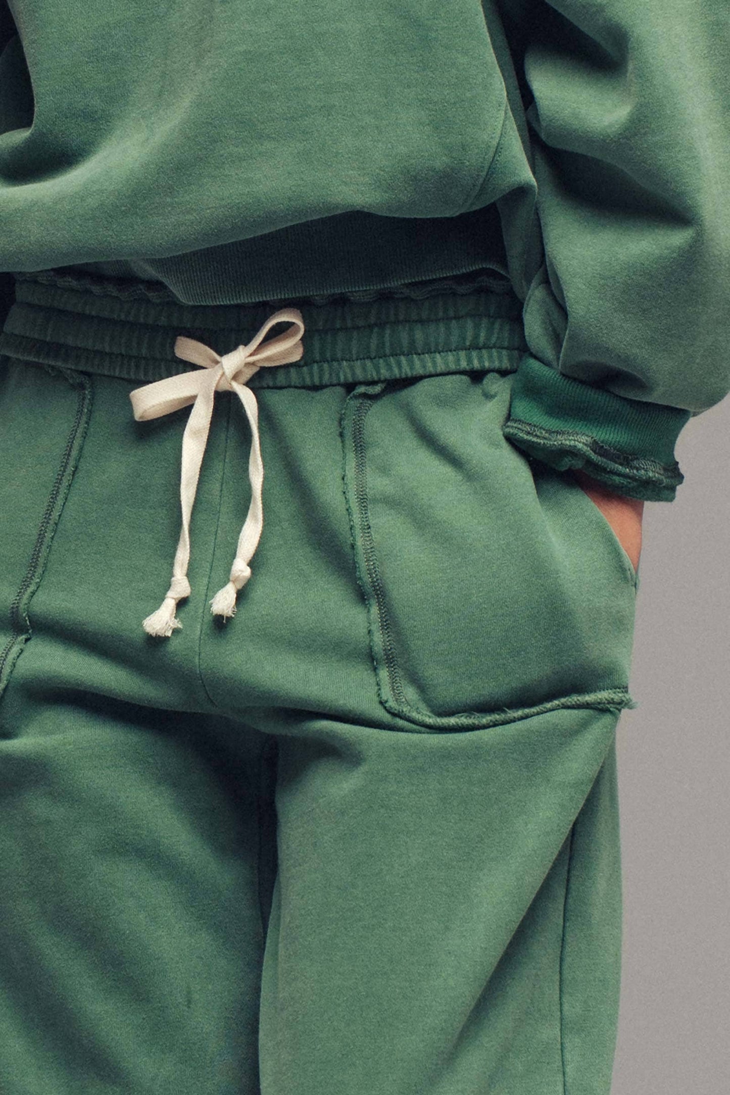 Wide Leg Cotton Blend Jogger Sweatpants: EMERALD GREEN
