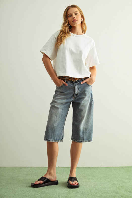 SHORT SLEEVE LINEN KNITTED TOP: WHITE