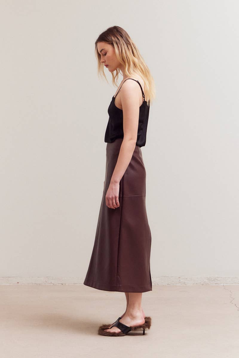 VEGAN LEATHER PENCIL SKIRT: PLUM WINE
