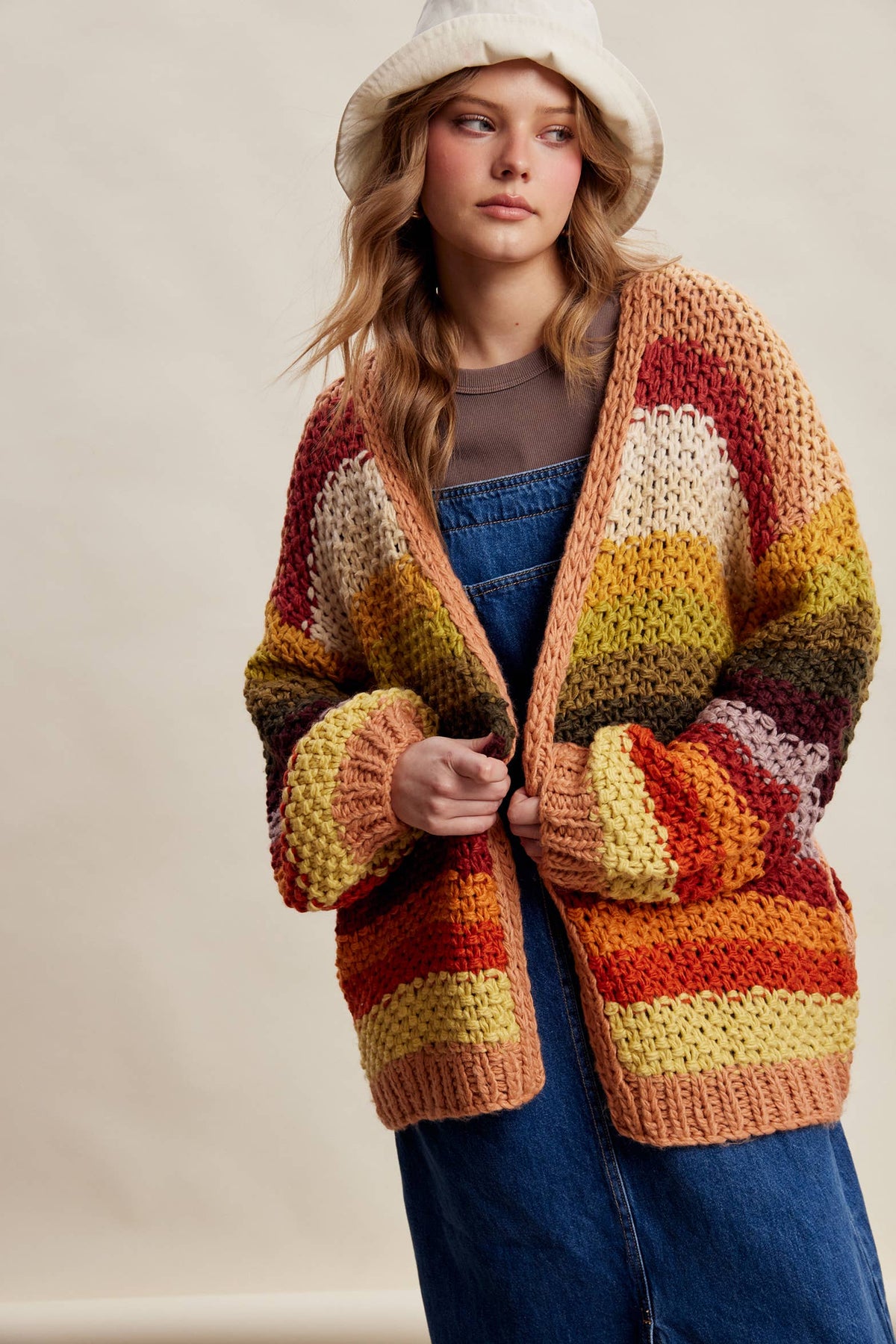 Rainbow Hand-Crochet Open Cardigan: Autumn