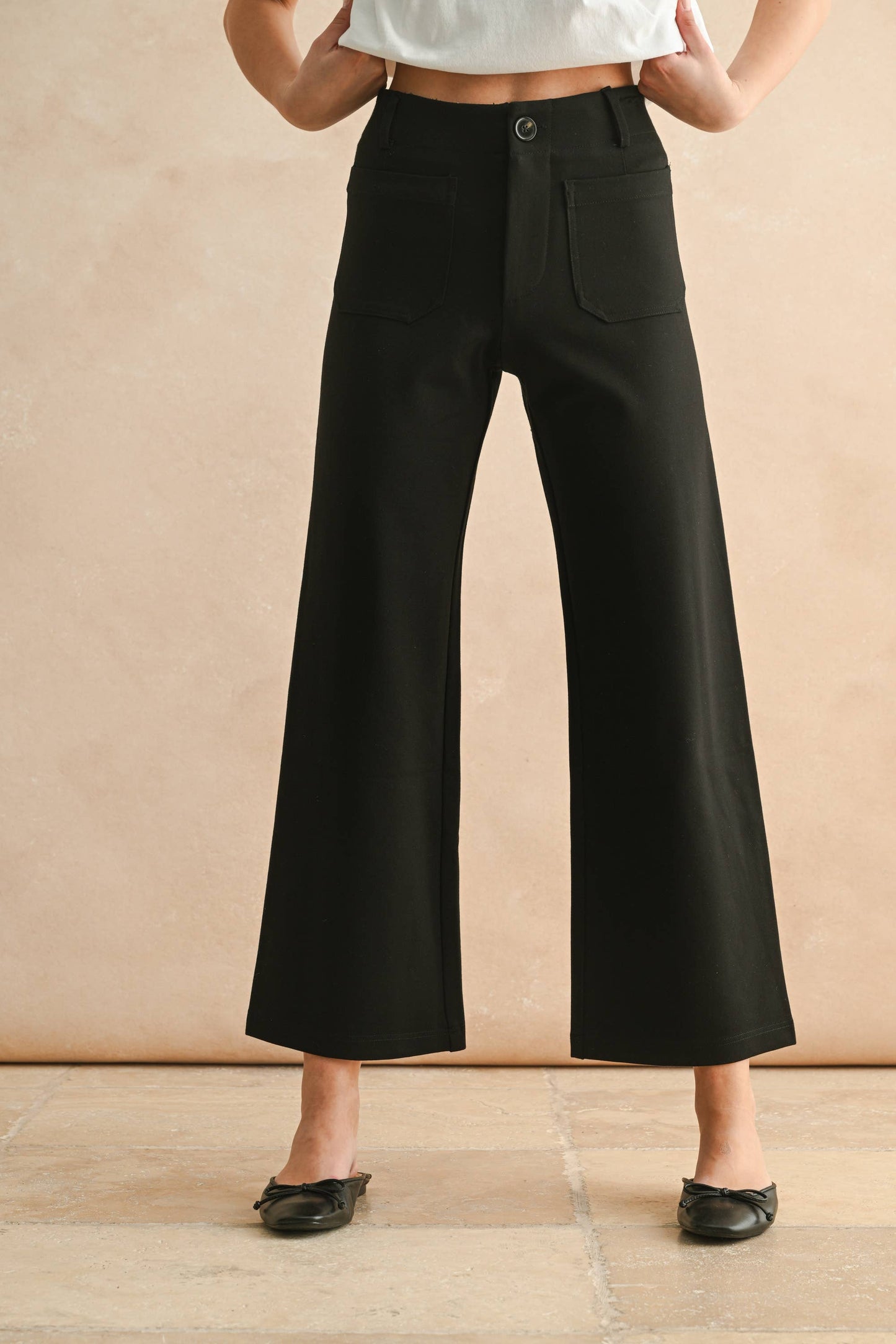 2 POCKETS PONTE PANTS: BLACK
