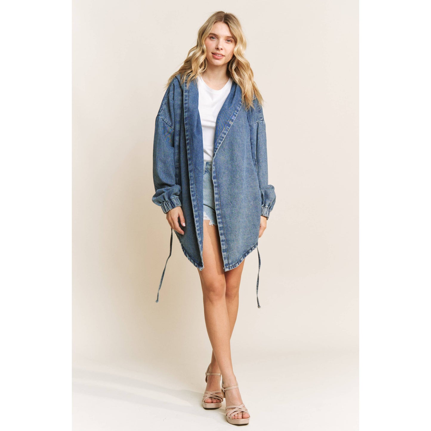 VINTAGE DENIM WASHED HOODED COAT SHACKET: Medium Denim