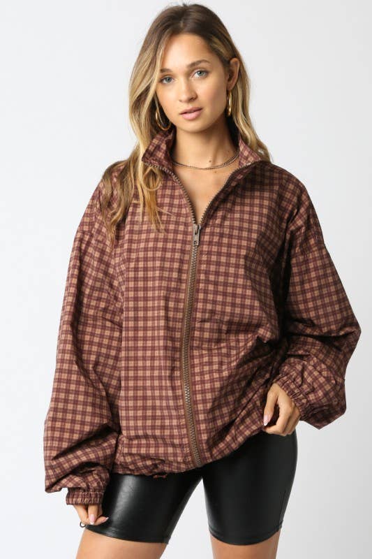 Diya Gingham Jacket: Brown