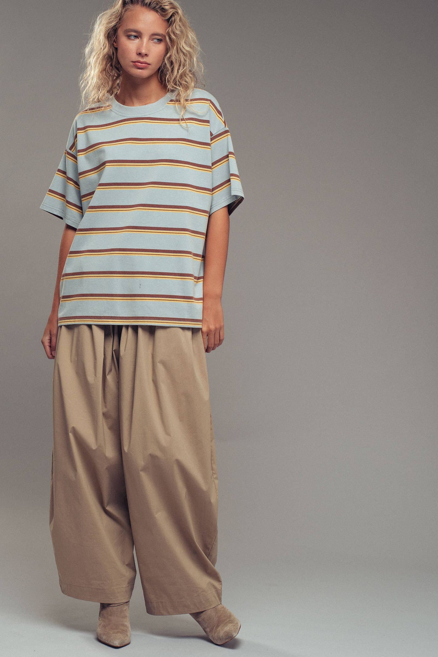 Oversized Striped Western Relaxed Fit Tee: BLUE BROWN