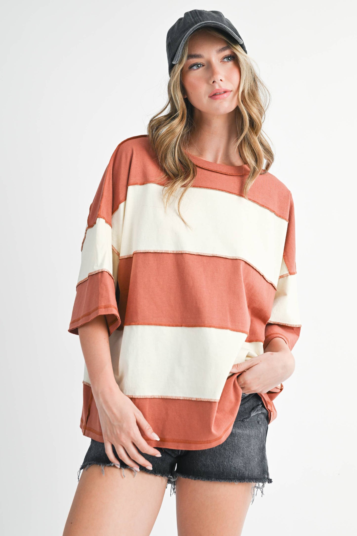 Polly Color Block Top: Terracotta