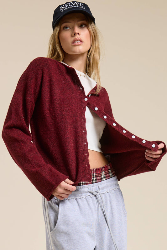 Essential Button Down Cardigan Top: Burgundy