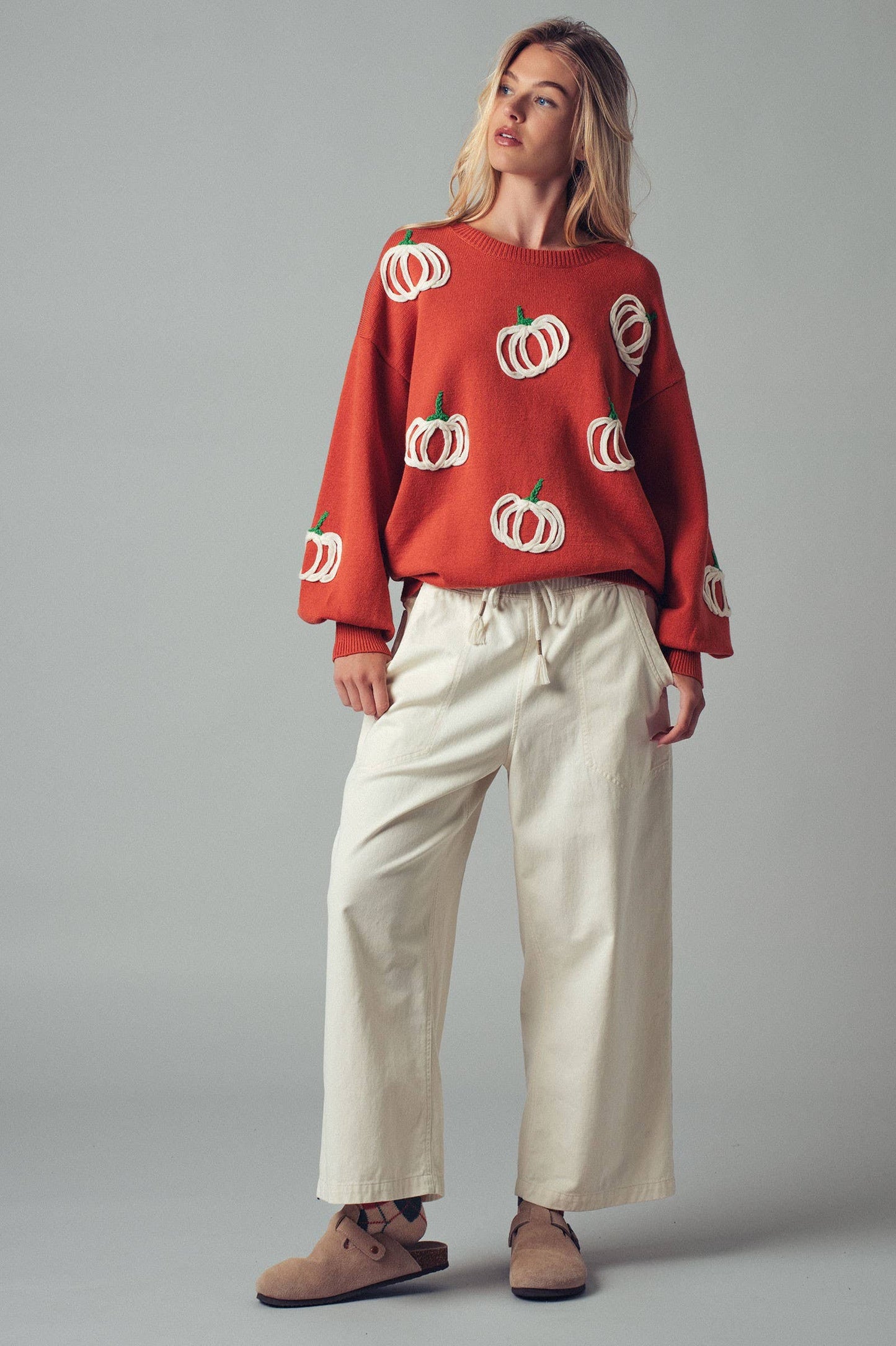 Coastal Breeze Wide-Leg Denim Pants: CHALK