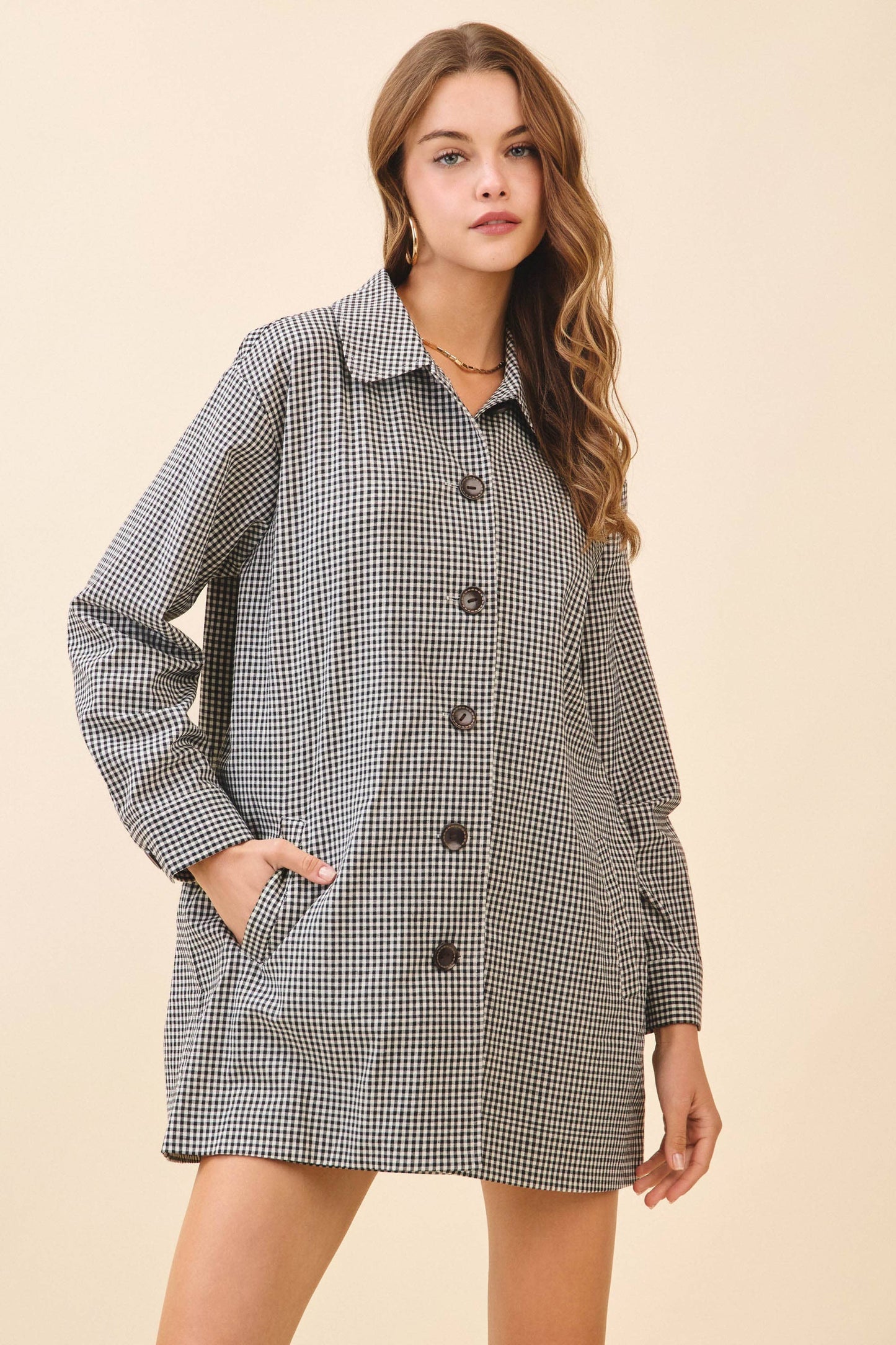 Gingham Button Down Oversized Fit Jacket