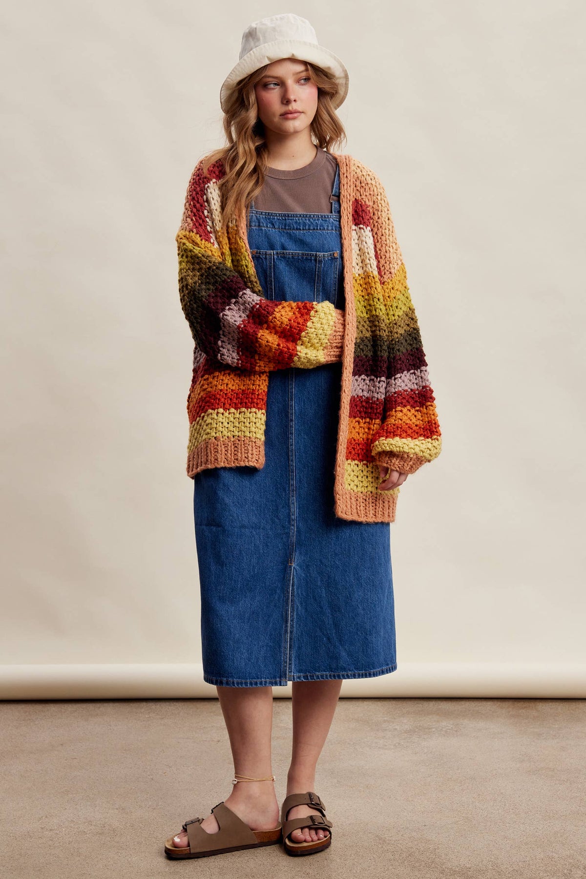 Rainbow Hand-Crochet Open Cardigan: Autumn