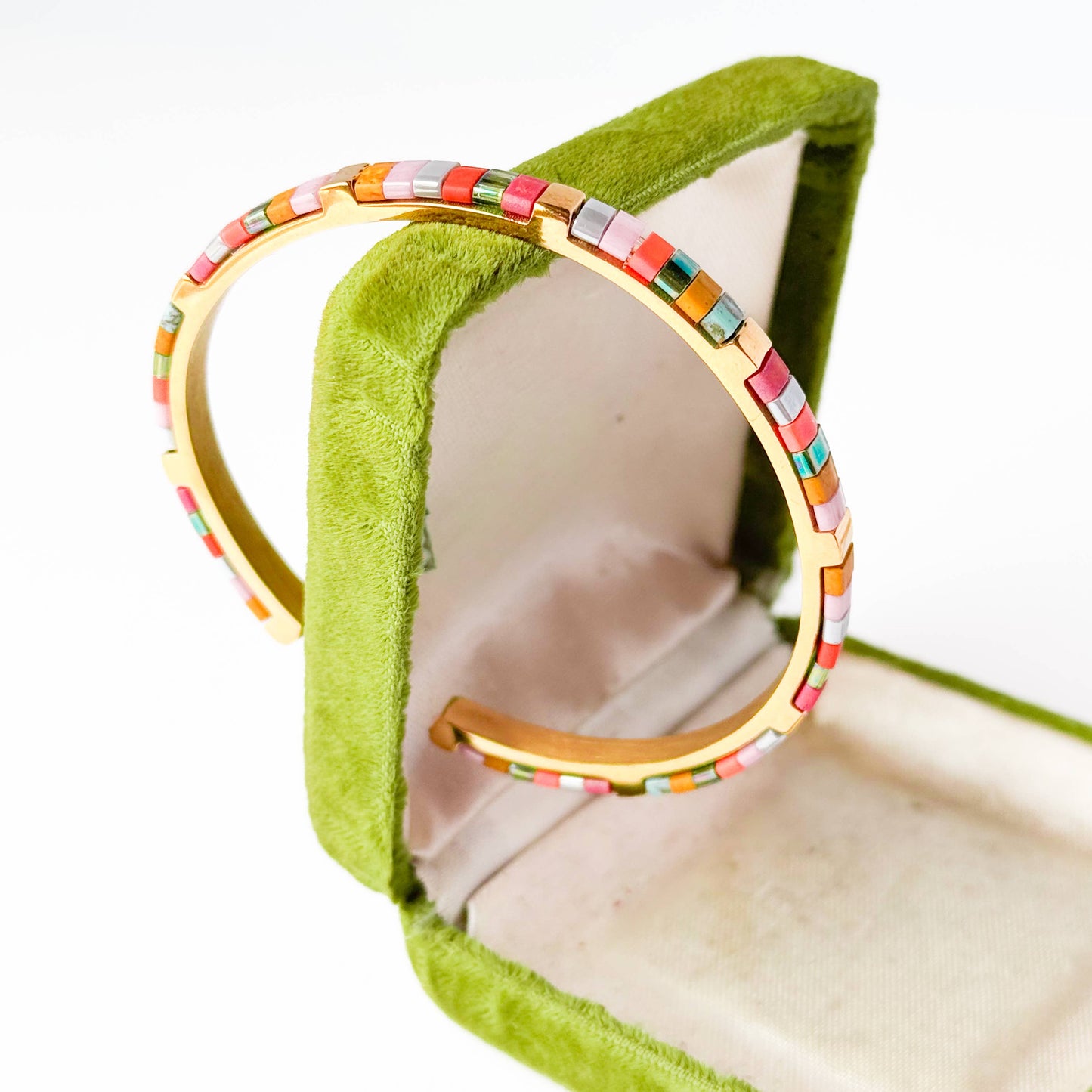 Colorful Tila Bead Cuff Gold Plated Adjustable Bracelet: Marrakech